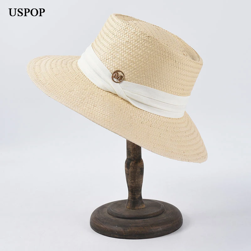 USPOP Straw sun hats wide brim beach hat  summer hats letter M ribbon sun hats