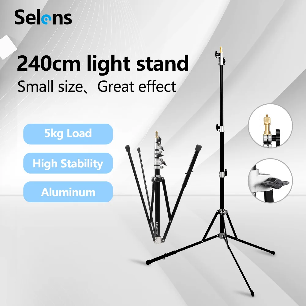 Selens Light Stand 240cm Folding Tripod Aluminum Alloy Adjustable Light Stand for Studio Lighting Softbox photography Accessory