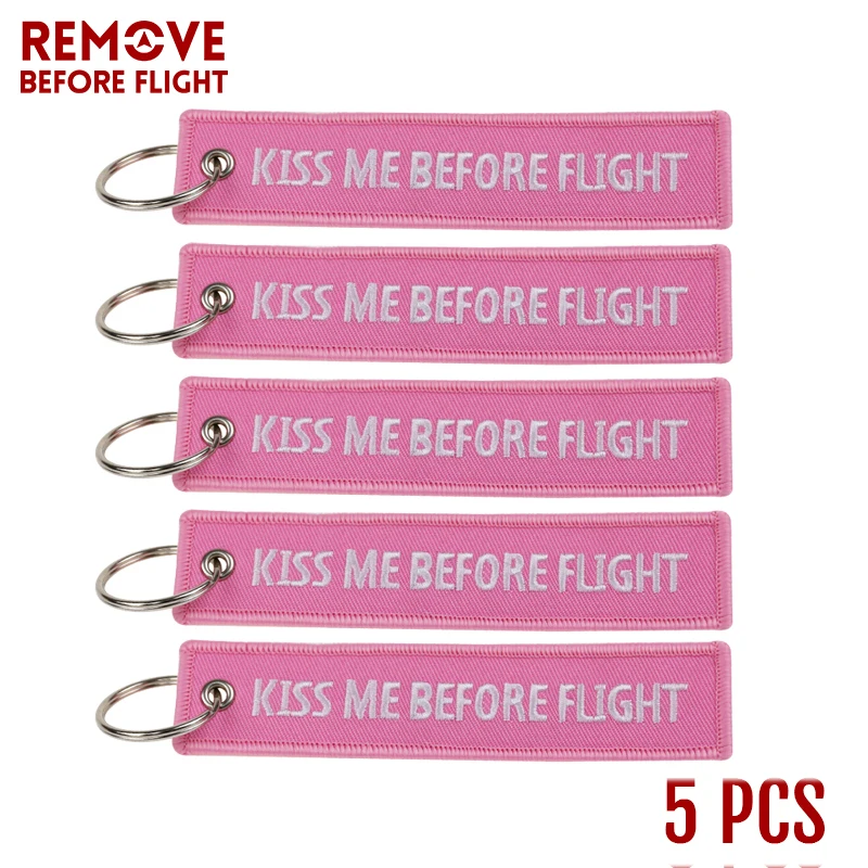 5 PCS/LOT Fashion Keychain Kiss Me Before Flight llaveros Keychains Embroidery Key Fobs Key Chains For Motorcycle Cars Key Chain