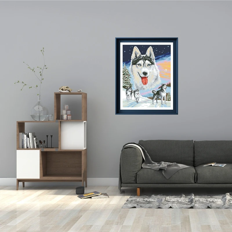 

Wolves on snowy night cross stitch kits Dreampattern embroidery needlework sets 18ct 14ct 11ct white cloth DIY handmade