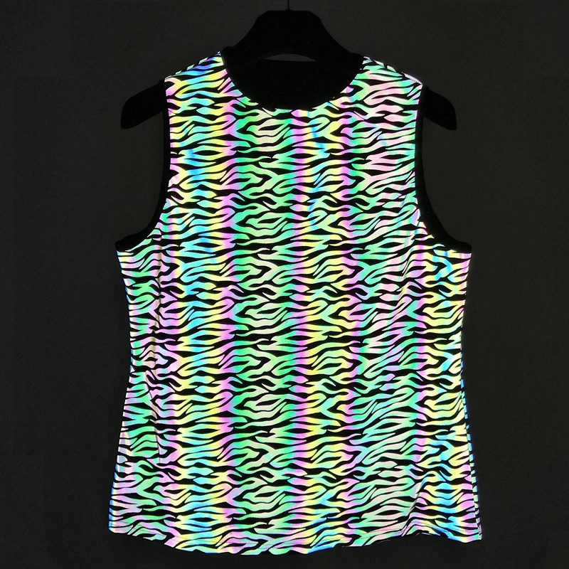 Summer Tracksuit Sets Colorful Reflective Tank Top Elasticity Breathable Sportswear Vests Light Reflection Jogging Men Shorts