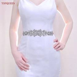 TOPQUEEN – ceinture en strass argenté S12, accessoires de mariage de luxe, robes pour femmes, ceintures de décoration de mariage avec des Appliques