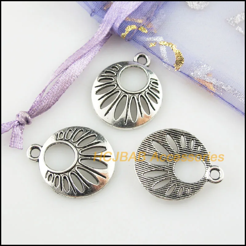 20 New Round Flower Charms Tibetan Silver Color Circle Pendants 19x23mm