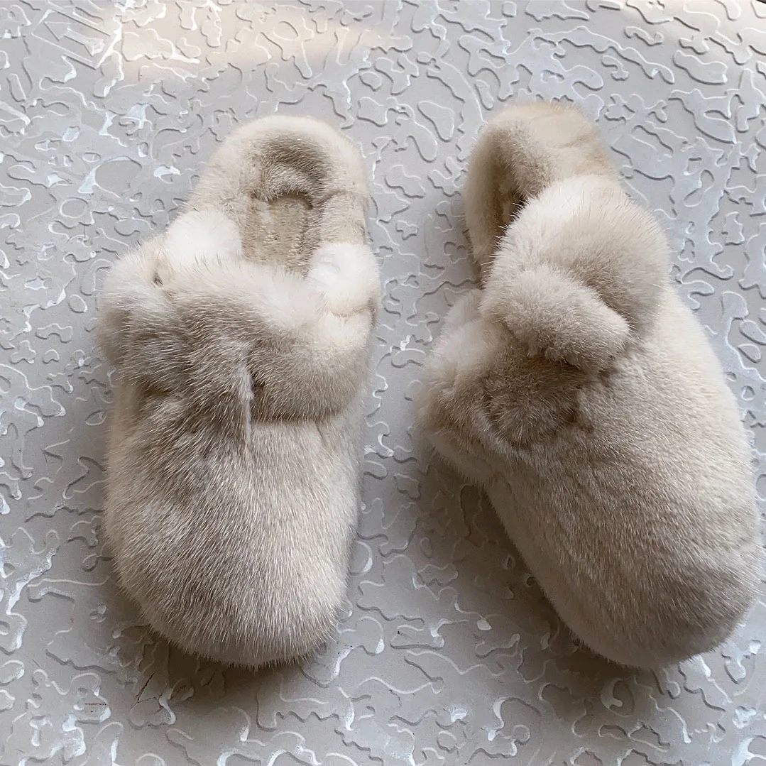 Luxuriöse, bequeme Damen-Slipper aus Naturfell, flache Schuhe, Plüsch-Mules, Sandalen, flauschige Hausschuhe aus echtem Nerzfell für Damen – Detail 7