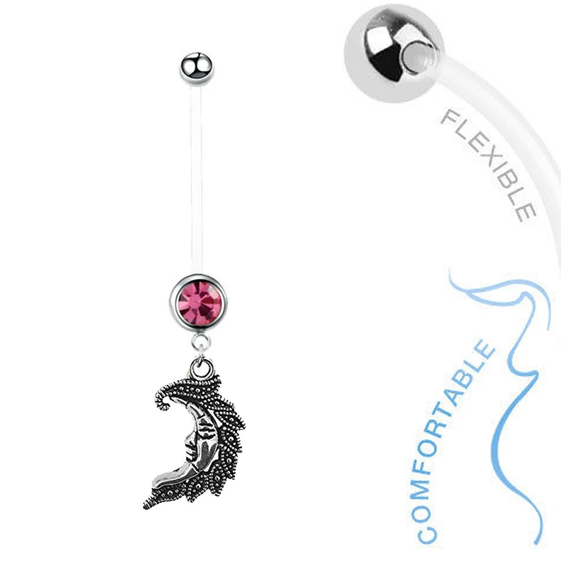 1pc Fashion Crystal Belly Ring Dangle Navel Ring  Moon Maternity Belly Bars Body Piercing Jewelry  for Woman Gift