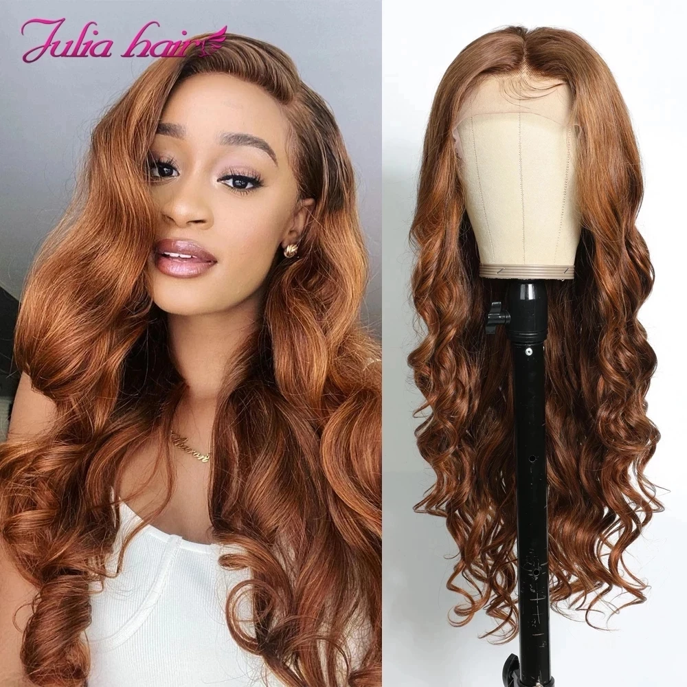 Julia Fall Color Loose Wave Lace Front Wig  13x4 Ginger Colored Brazilian Human Hair Wig 180 Density Pre Plucked with Baby Hair