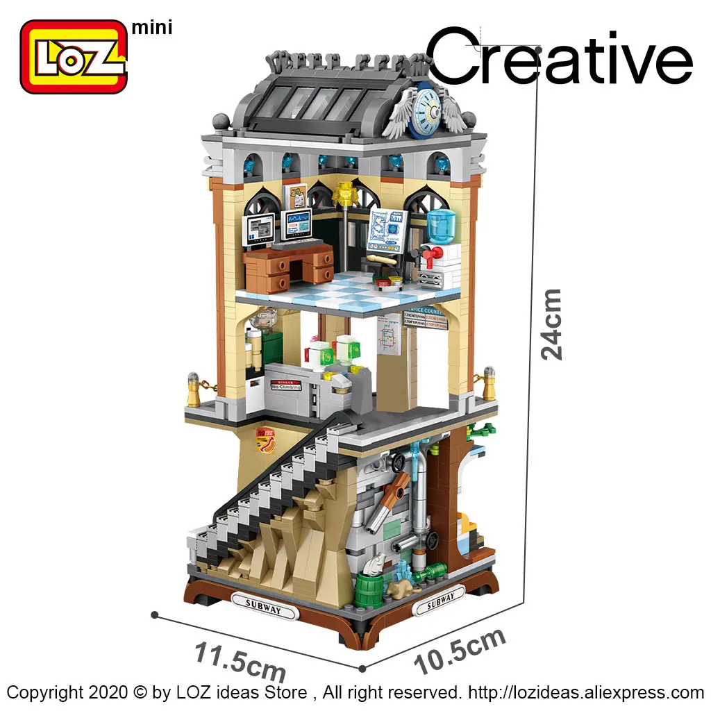 LOZ Mini Block Mini Street City Subway Station European-style buildings Transportation platform Model DIY Assembly Toys