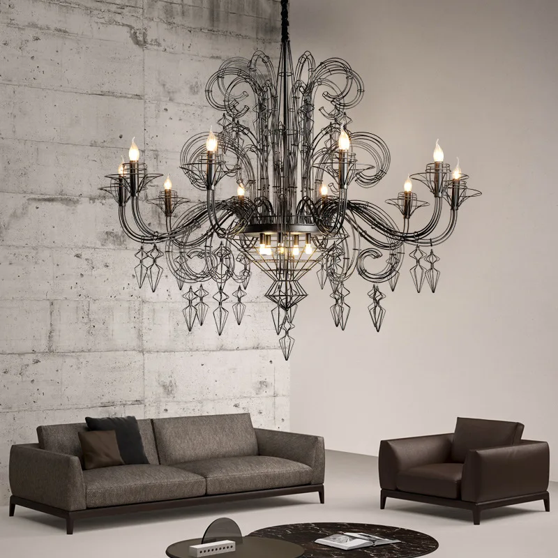 

Baroque Black White Iron Designer Hanging Lamps Lustre LED Chandelier Lighting Suspension Luminaire Lampen For Foyer