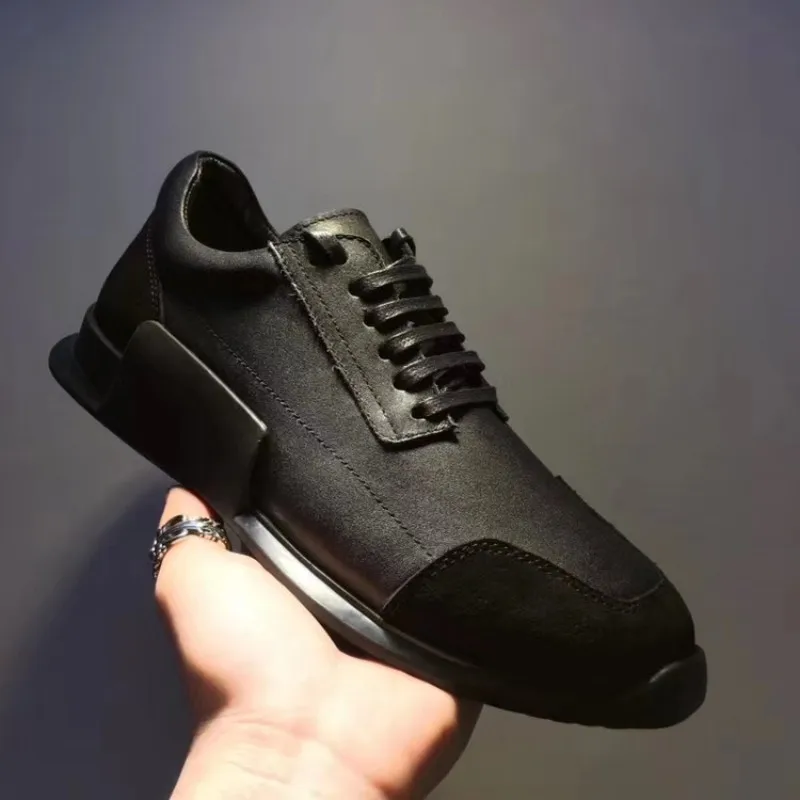 100% Genuine Leather Shoes Men Spring British Style Lace Up Platform Sneakers Street Casual Walking Shoes Luxury Black Trainers