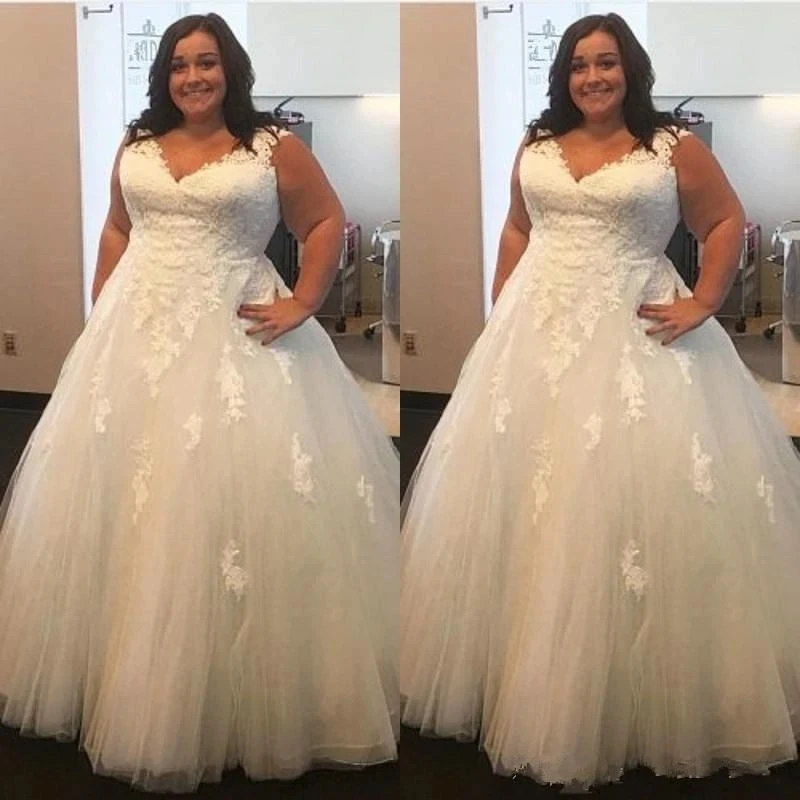 

Customized Vestido De Noiva Lace A -line Wedding Dresses Puffy Tulle V-neck Wedding Gown Bridal Dresses 2023 Plus Size