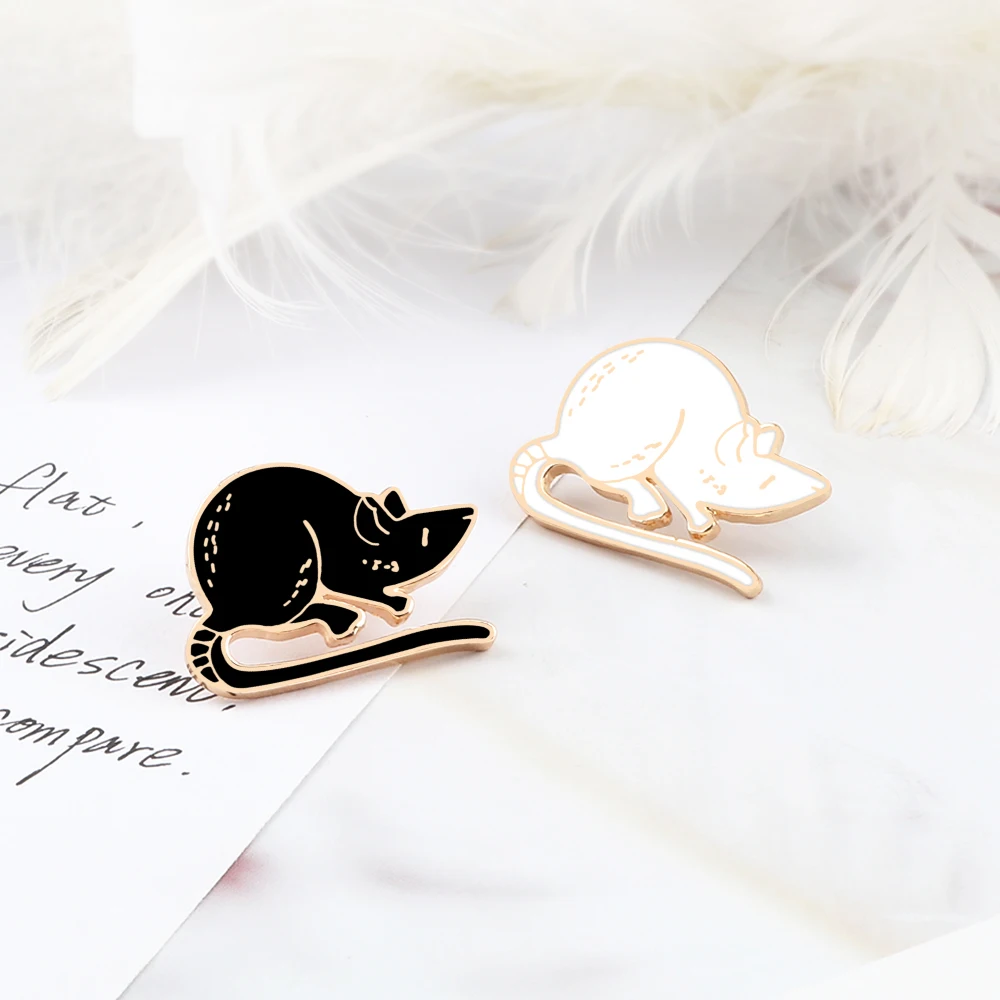 Couples Black White Mouses Brooches Enamel Cute Long Tailed Rats Badges Pins Clothes Bags Jewelry Accessories Gifts For Children