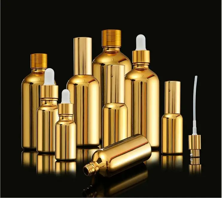 30ml gold/silver glass bottlewith dropper screw lid lotion press pump mist sprayer essential oil serum liquid skin packing