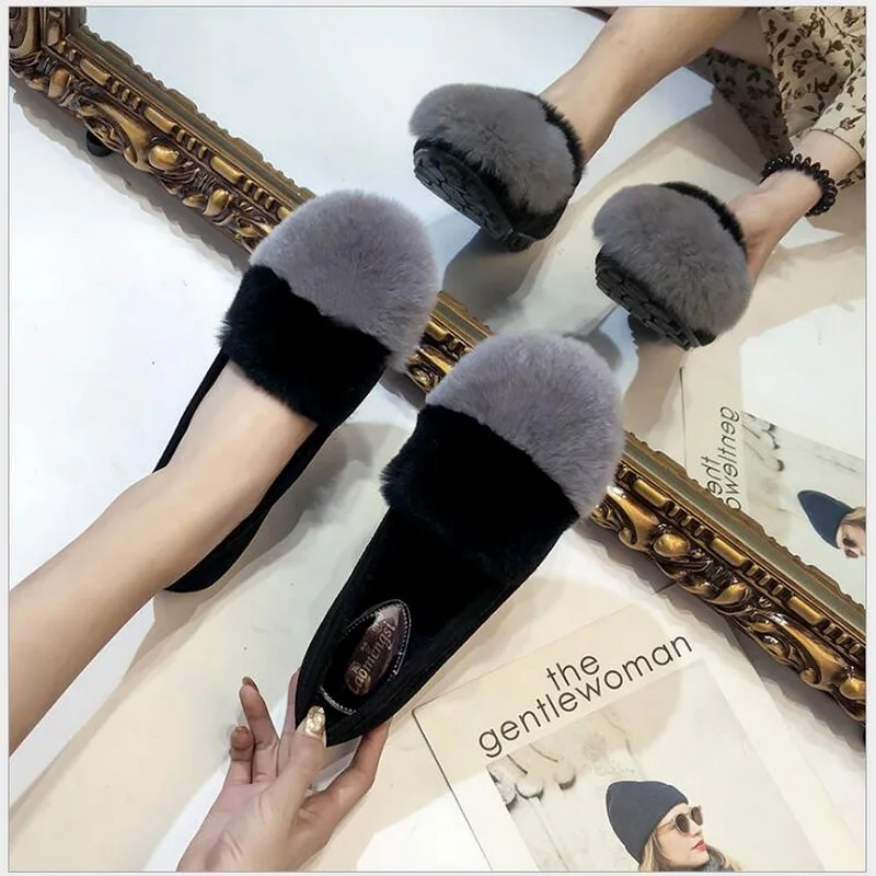 Autumn and winter  Flock Women Flat Shoes ladies flat heels platform plush loafers comfort slip-on espadrilles warm winter shoes