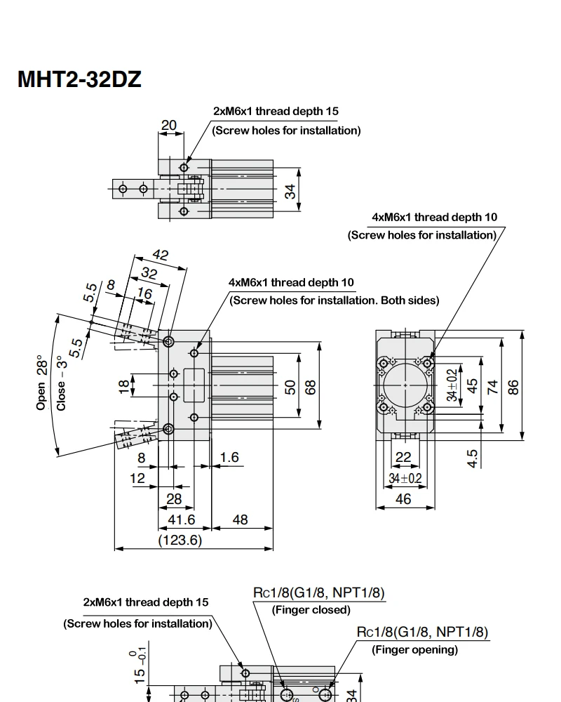MHT2-32D MHT2-40D MHT2-50D MHT2-63D Pneumatischer Luftgreifer mit Drehpunkt zum Öffnen und Schließen, Kniehebel-Fingerzylinder – Detail 9