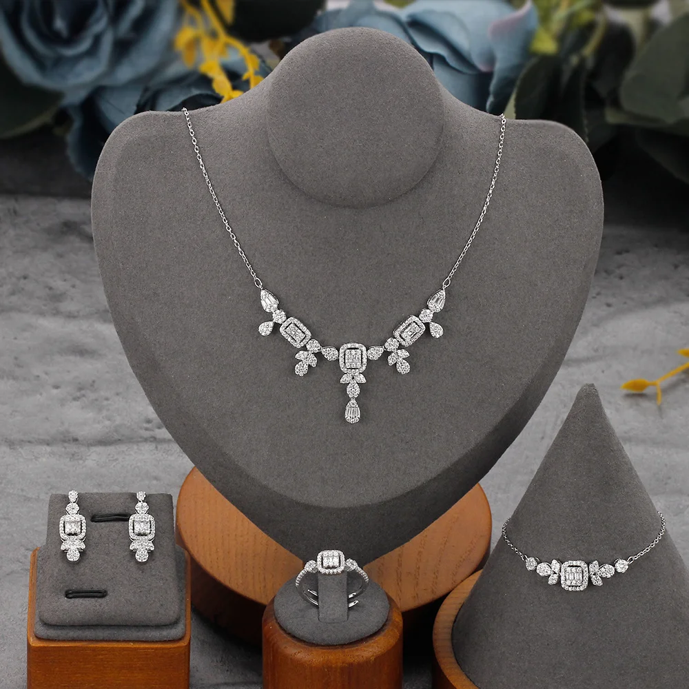 Exquisite Small Jewelry Set 3 PCS Necklace Earrings Ring Cubic Zirconia Fashion Bridal Jewellery For Women Wedding