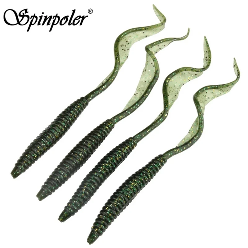 Spinpoler 18cm 13cm Soft Lure Worm Baits Flexible Long Tail 4 Colors Silicone Earthworm Worms Lifelike Fishing Lure 5pcs/Pack