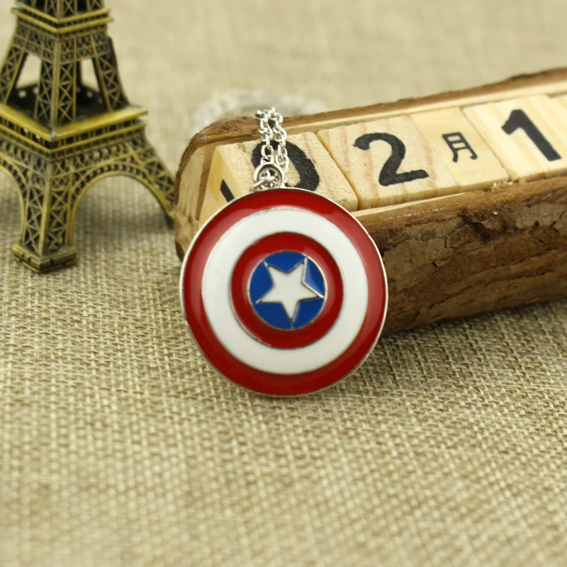 Marvel Superhero Captain America Necklace Captain America's  Round Pentagram Shield Pendant Neck Chain Fans Jewelry Gift