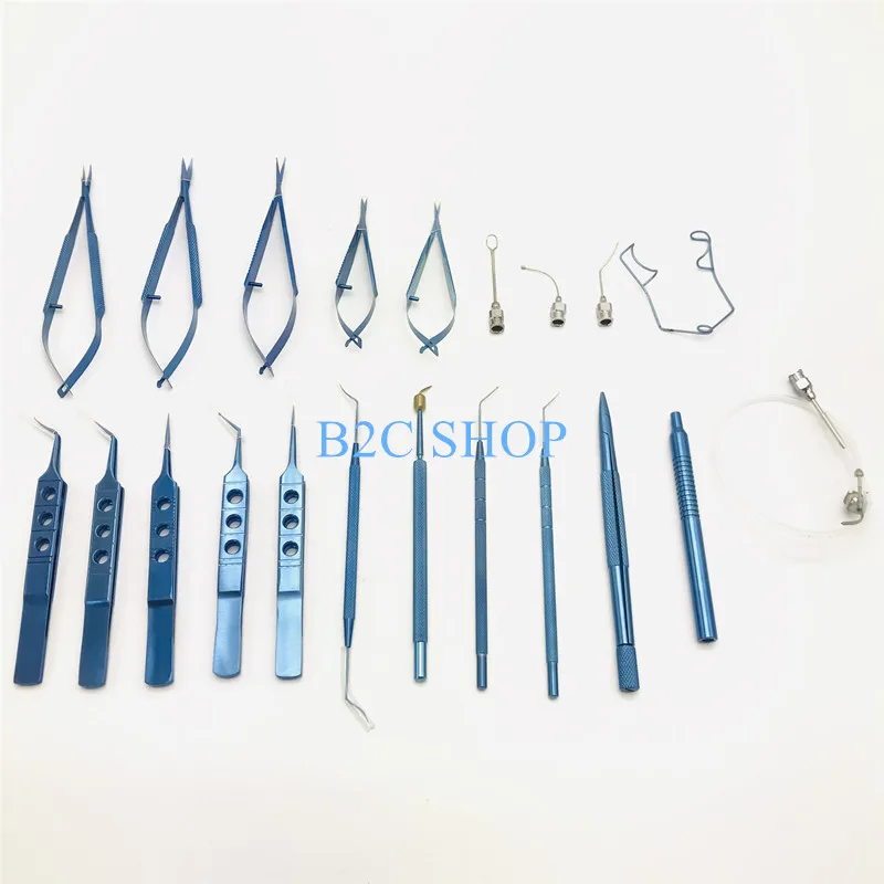 Cataracl and Intraocular Lens Implantation Surgery Tools Kit with Box Micro Tweezers Scissors Ophthalmic Instruments 21Pcs/set