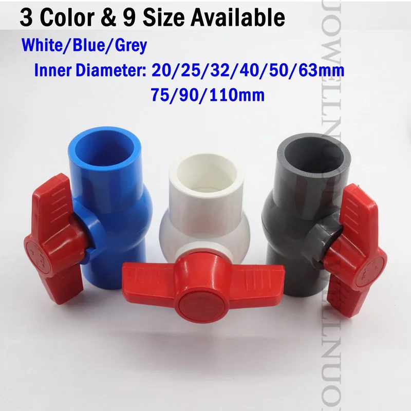 

1pcs 20~110mm PVC Pipe Ball Valve Aquarium Fish Tank Water Fittings Garden Irrigation System Water Tube Connector PVC Ball Valve