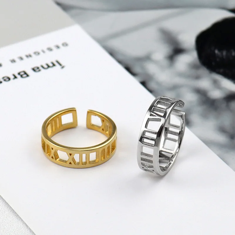 

Buyee 925 Sterling Silver Small Ring Finger Roman Numeral Simple Open Ring for Women Men Fashion Golden Fine Jewelry Circle