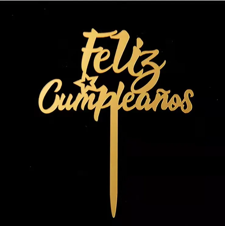 INS 새로운 스페인어 Feliz Cumpleanos 케이크 토퍼, 아크릴 생일 축하 케이크 토퍼, 생일 기념일 파티 케이크 장식