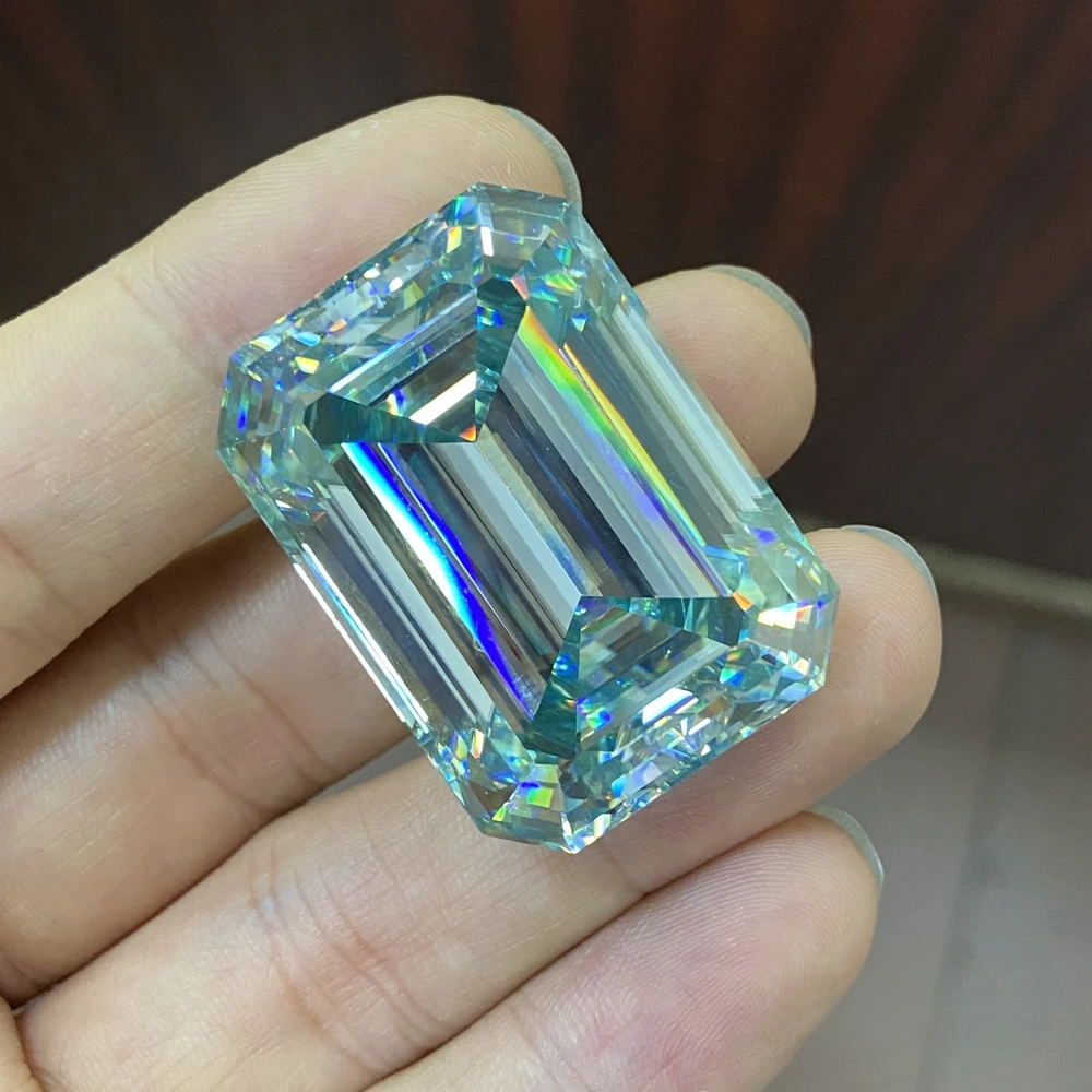 Meisidian Emerald Cut 20x35x17mm 129 Carat Light Vivid Green Moissanite Big Size Diamond Stone