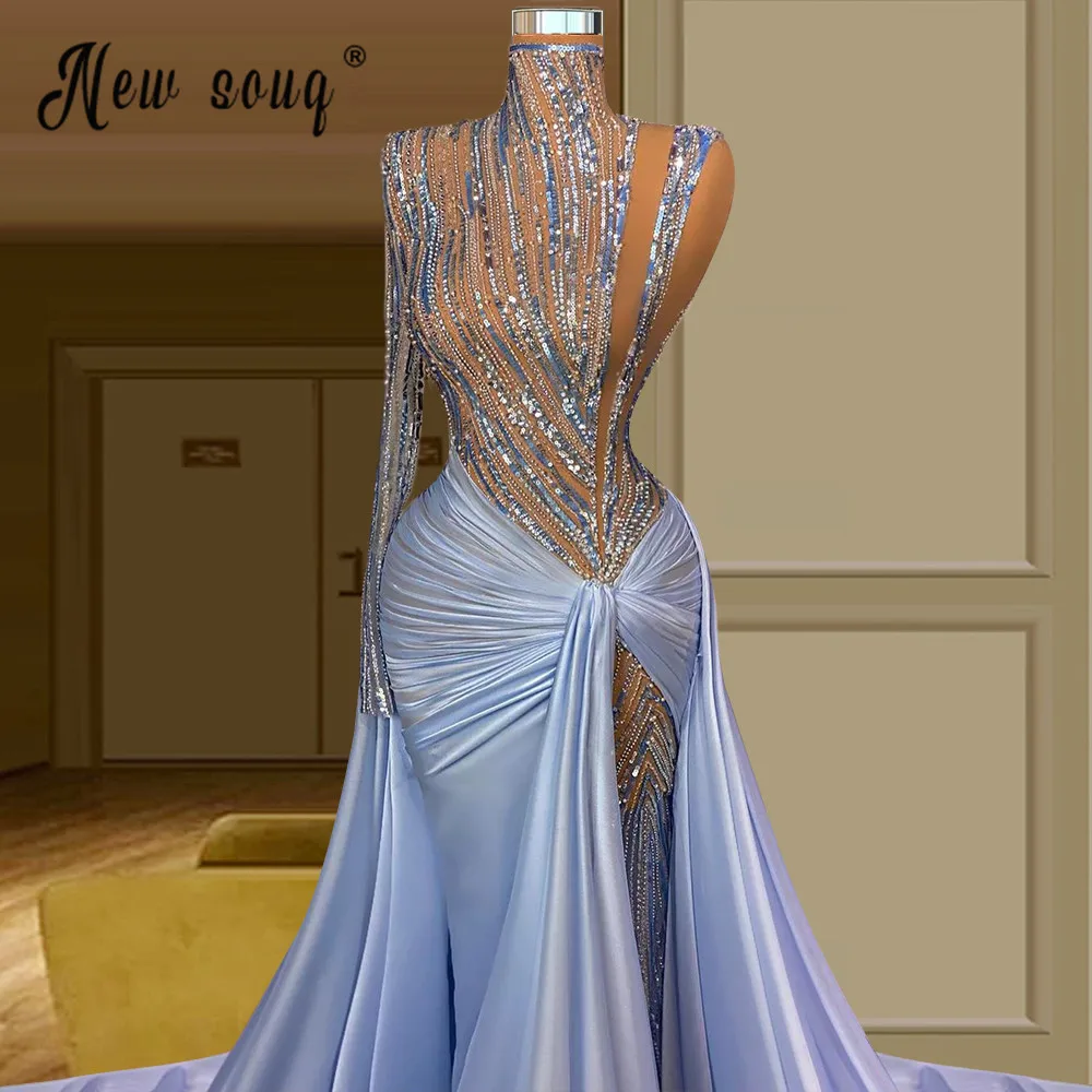 

Sexy See Thru Mermaid Evening Dresses Luxury High Neck Beading Formal Party Night Gowns High Split Evening Gown Robe De Soiree