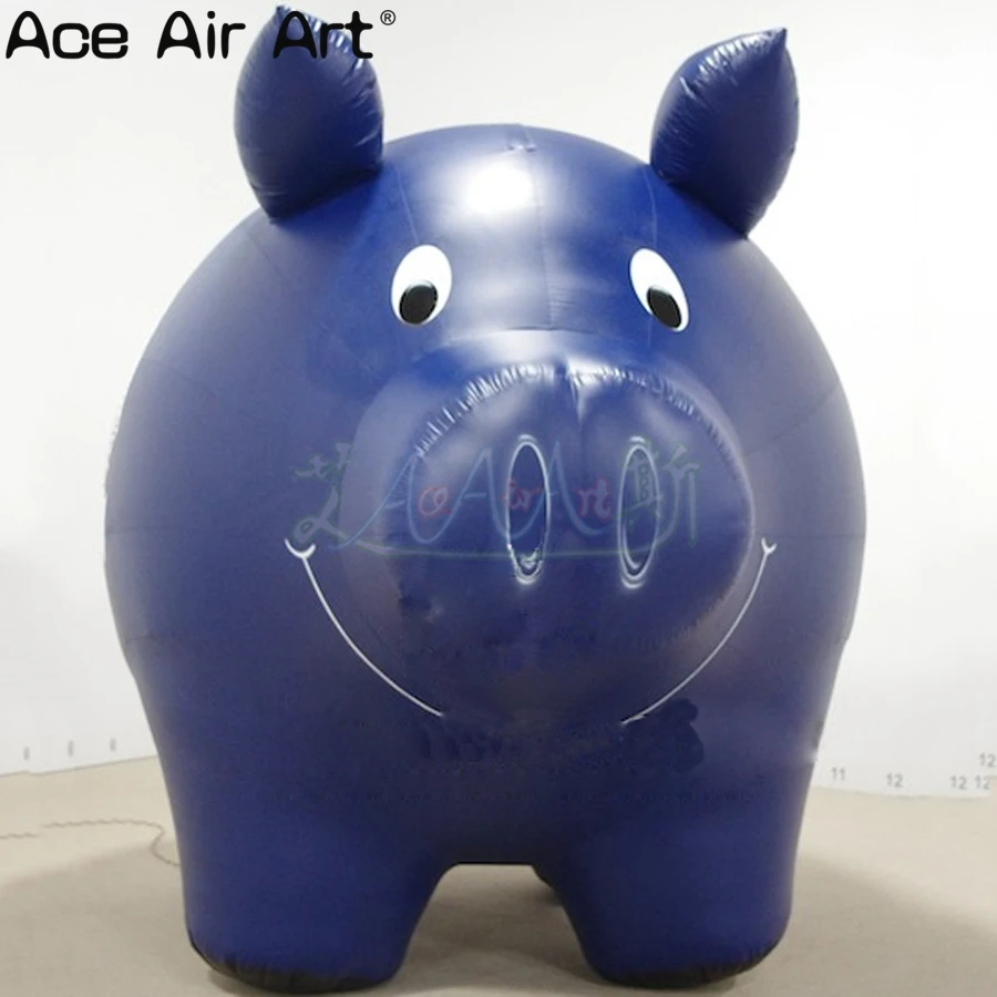 Vigorous 2.5m L Blue Green Inflatable Pig Boar Piggy Bank with Logos for Bank Event or Promotion