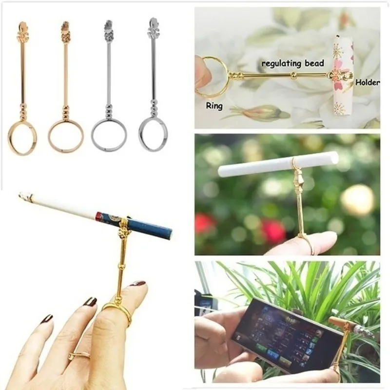 Vintage Cigarette Holder Ring Rack Rose Metal Finger Clip Women Men Cigarettes Slim Cigarettes Finger Clip Smoking Accessories