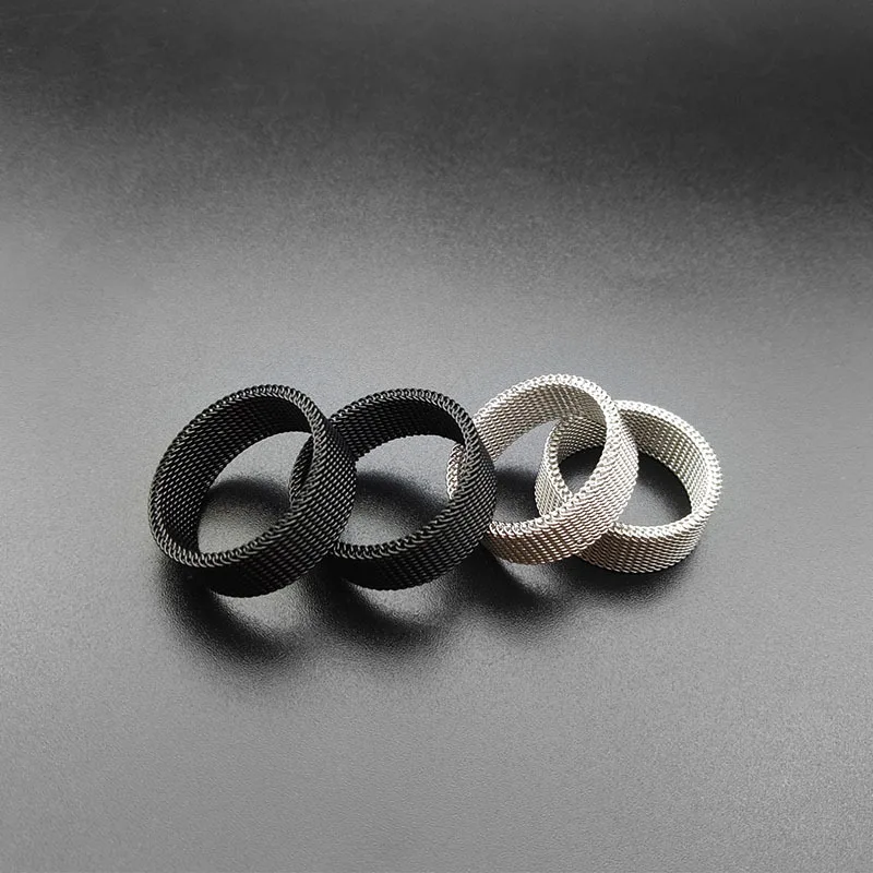 8mm Black Silver Color Hollow Out Soft Mesh 316L Stainless Steel Rings Jewelry Couple Wedding Deformable Ring