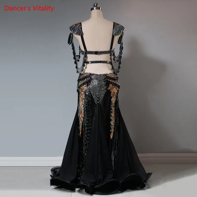 Belly Dance Suit Diamond Bra High Waist Split Skirt Performance Set High-End Custom Adult Child Competition Clothing Accessories