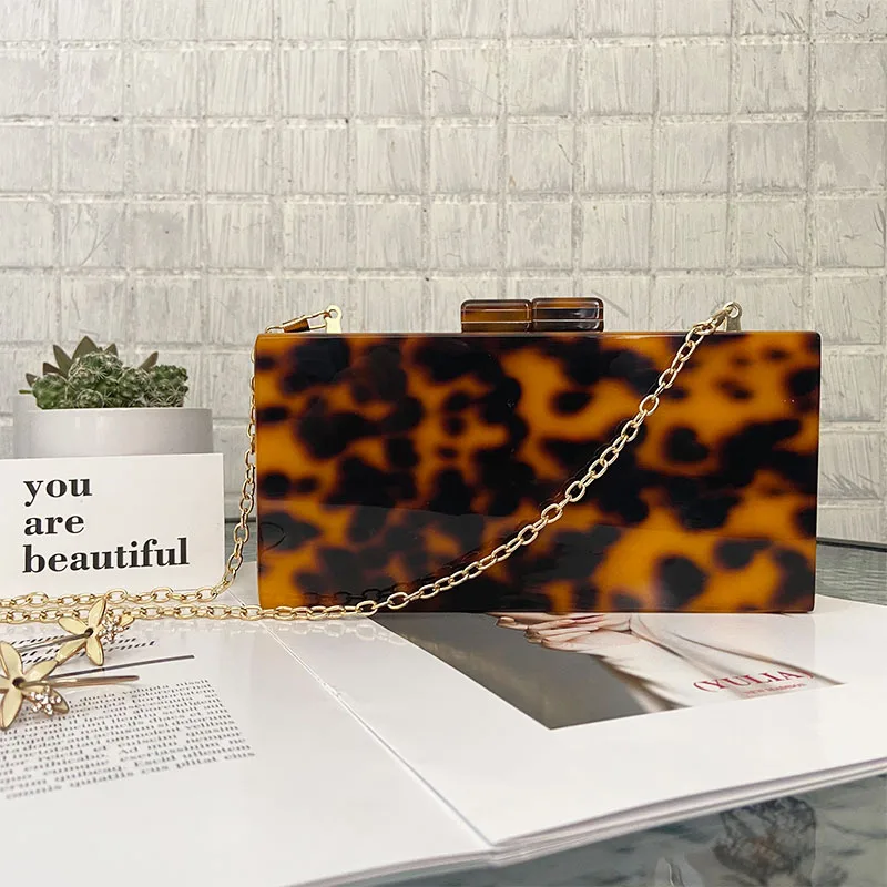 Fashion Design Leopard Pattern Acrylic Clutches Bag Tortoiseshell Print Evening Bags Women Messenge Bag Ladies Party Handbags