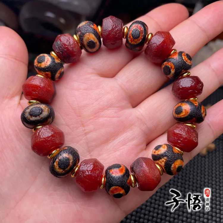 Tibetan old agate abacus beads hand string with weathered pattern coated Tianzhu retro fashion men's and women's jewelry