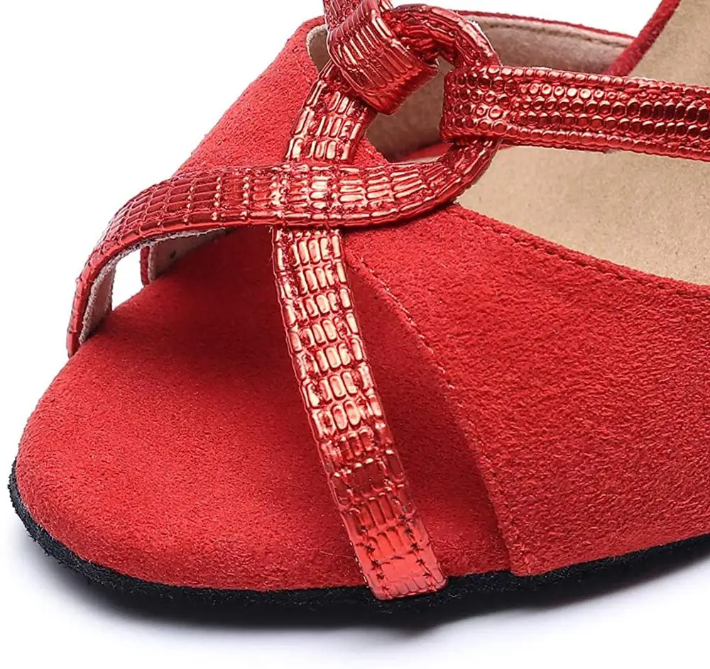 Evkoodance-Zapatos De Baile DYI para mujer, calzado De piel De vaca dividida De 8,5 cm, color rojo, para salón De Baile latino, Salsa y fiesta