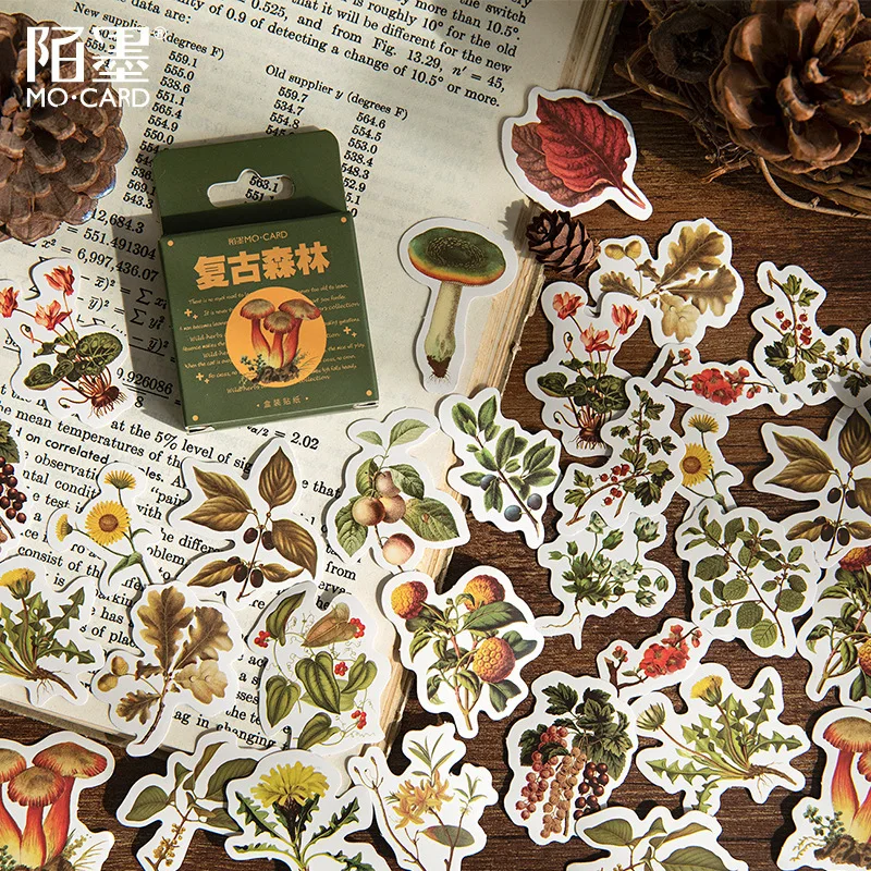 46pcs/boxed Stickers, Retro Forest, Fresh Plants, Handbook, Diary Decoration, Universal Sealing Stickers, 46pcs