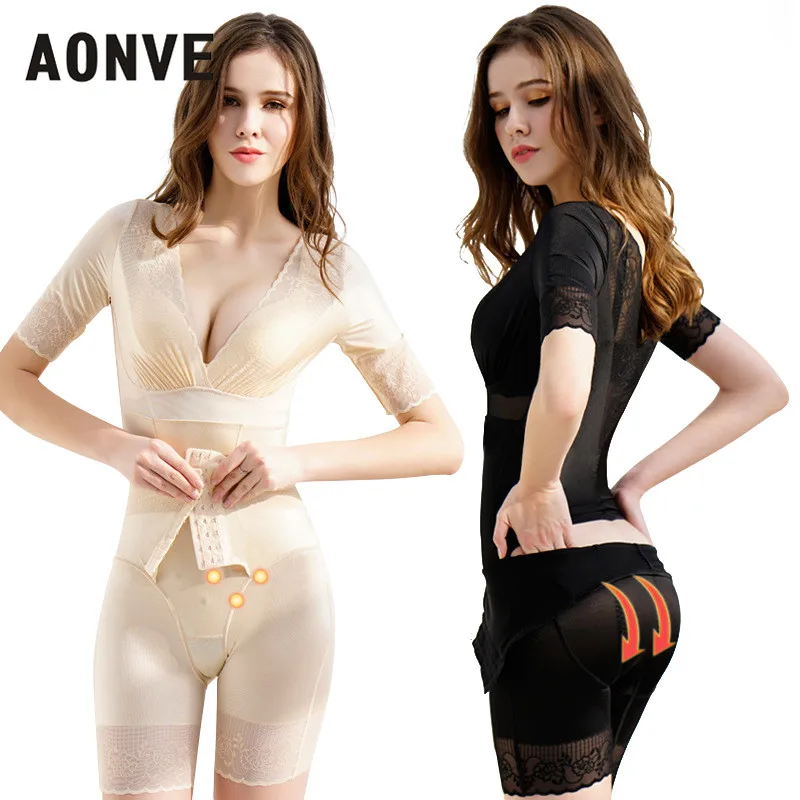 Aonve Sexy Lingerie Slimming Underwear Body Shaper Body Shaperwear Women Abdomen Short Sleeve Lace Bodysuit Plus Size New