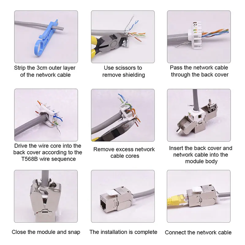 ONTi RJ45 CAT8 Tool-Less STP Shielded Keystone Jack Module,Self-Locking Cat7 CAT6A CAT6 CAT5E Zinc Alloy Network Coupler Adapter