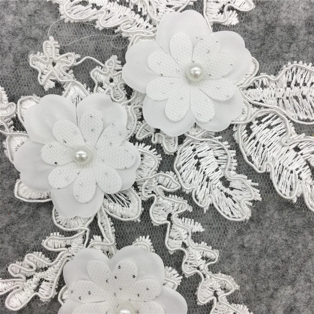 New White Embroidery Nail bead Flower Lace Neckline Fabric DIY Lace Collar Fabric Sewing Applique Apparel Dress Supplies Crafts