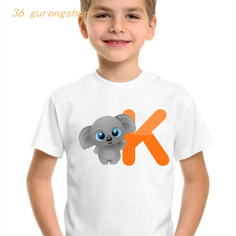 Animal cartoon kid tshirt girl Letter cartoon t shirt M N L T K R Z X Q girls tops Children t-shirts kids clothes boys t shirts