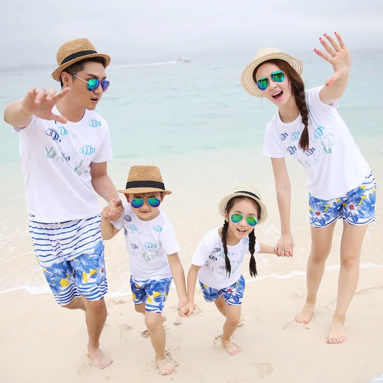 

Parent-child mother and daughter father family suit cotton casual fashion printing a family of three home loaded beachwear