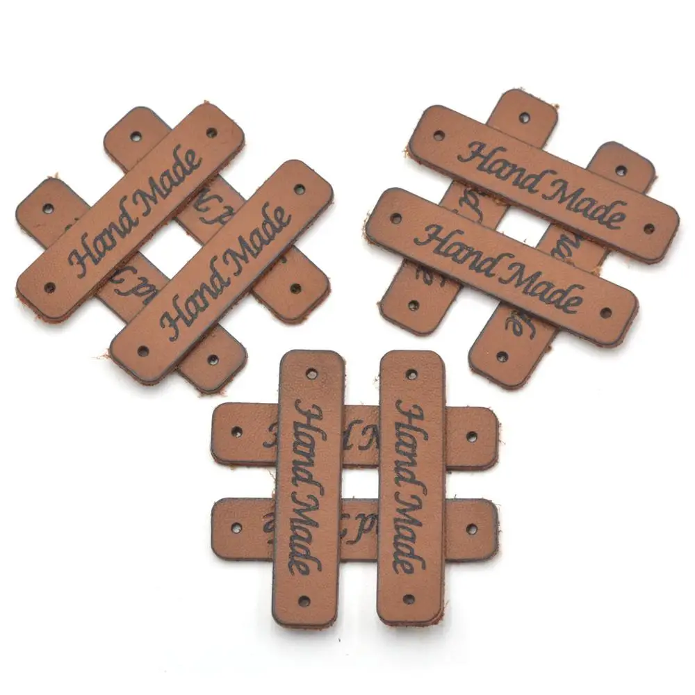 KALASO 20pcs Brown Hand made Labels Clothes Garment Leather Labels Hand Made Tags Caps Bags Shoes Gift Sewing DIY Supplies