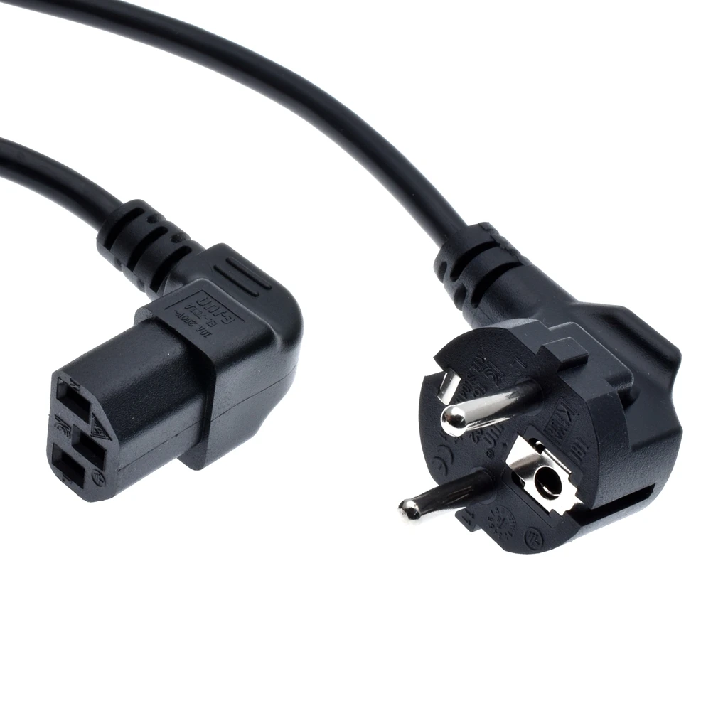 Angled C13 Computer EU Power Cable European Type F Adapter Plug to IEC C13 Extension Cord For Monitor PDU Antminer Printer 1m