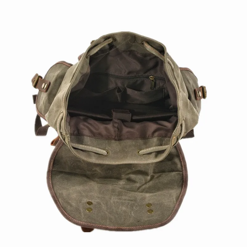 Mochila Vintage de lona encerada de alta capacidade, mochila de couro masculina para escola, caminhada