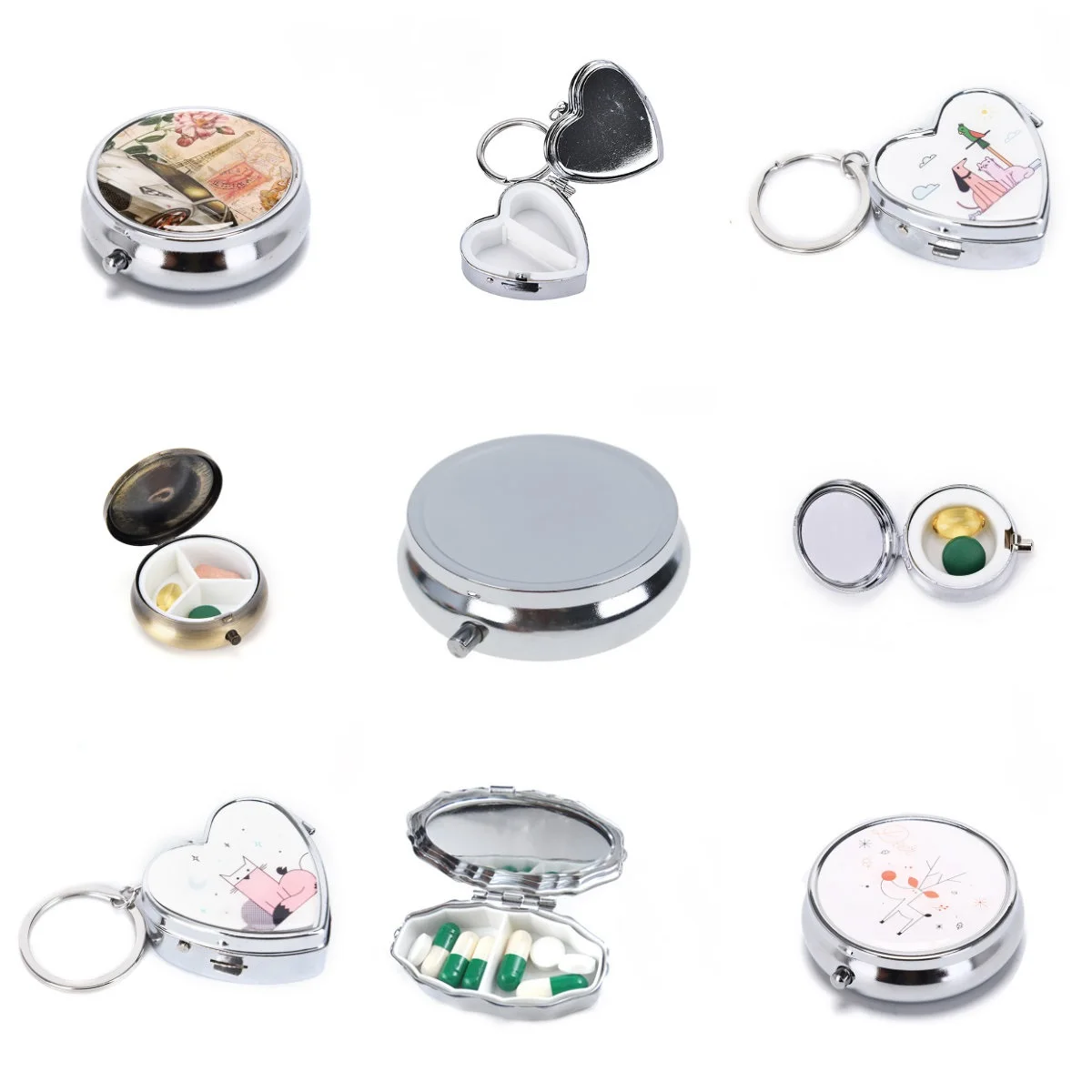 Metal Pill Box Tablet Holder Metal Round Medicine Case Small Case Tablet Pill Boxes Container