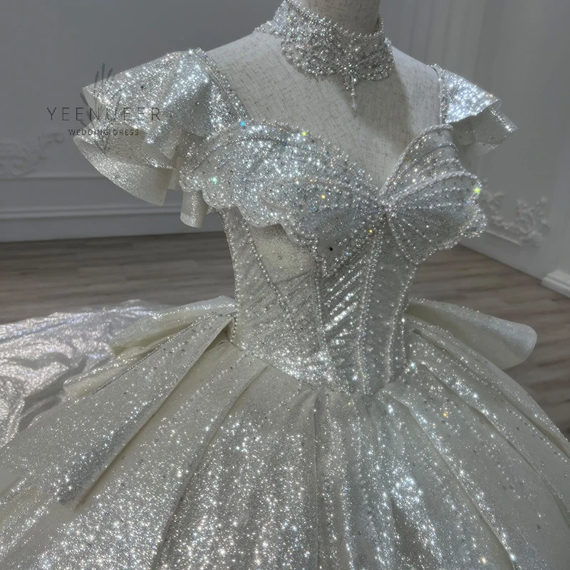 Yeenueer 2022ขายชุดแต่งงานชุด Plus ขนาด Sweetheart Backless Sweep Train Bridal Bling หรู Sequins