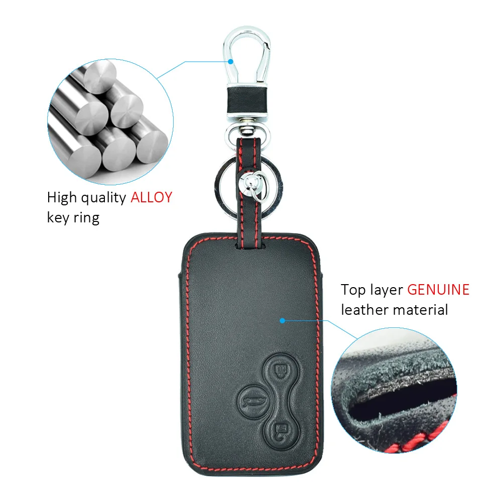 Leather Car Key Case For Renault Megane Scenic Clio 3 Buttons Smart Remote Control Fob Cover Keychain Protector Bag Accessories