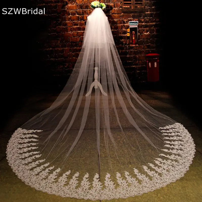 Elegant Two Layers Lace Appliques Beaded Pearls Bridal Veils 2023 Bride Wedding accessories Boda Wesele Wedding veil casamento