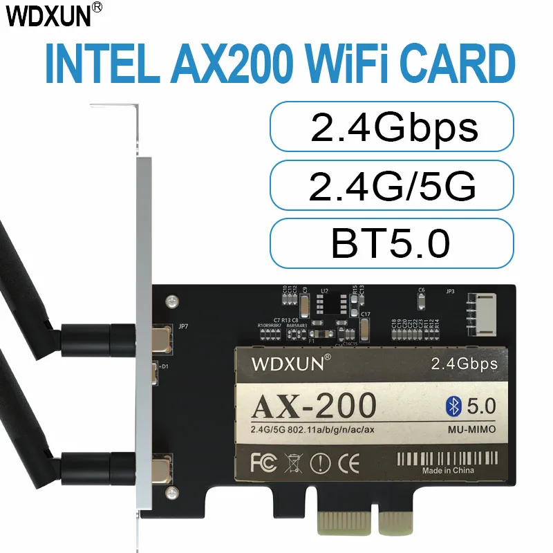 Pulpit dwuzakresowy 3000 mb/s wifi 6 Intel ax200 pcie bezprzewodowy adapter wifi 2.4g / 5ghz 802.11ac / ax bluetooth 5.0 ax200ngw wifi c