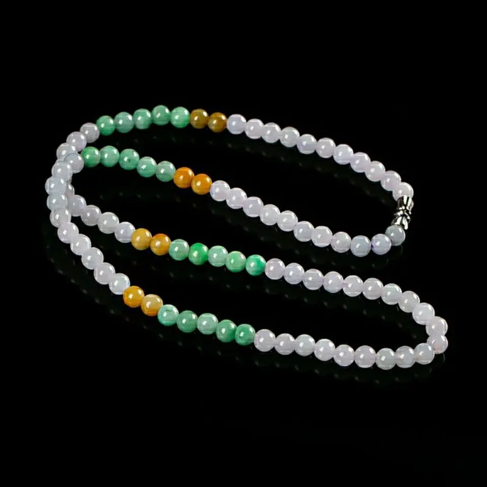 Latest Three Color Beads Jadeite Necklace Natural Jade Handmade  Pendant Rope Genuine Jewelry Accessories
