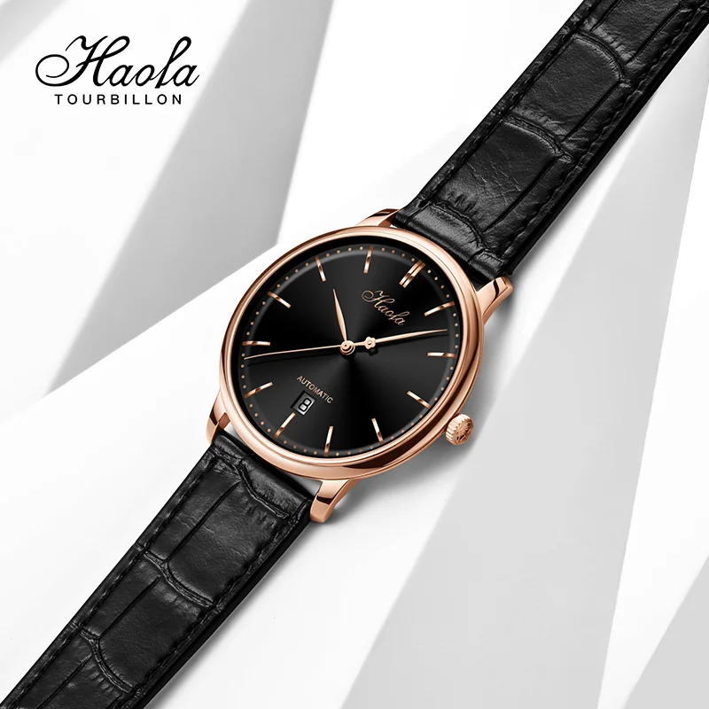 Haofa Automatic Mechanical Business Watch for Men Sapphire Automatic Movement Ultra-thin Watches Mens Calendar Waterproof 1606